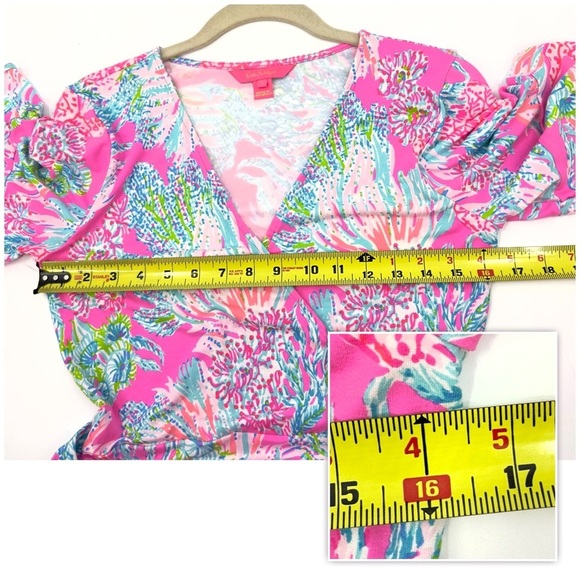 Lilly Pulitzer Isella Wrap Dress Womens Size S Prosecco Pink Seaing Things Print - Picture 11 of 13